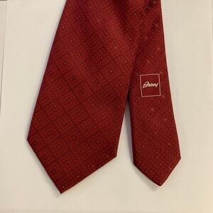 BRIONI Burgundy White Geometric Silk Tie